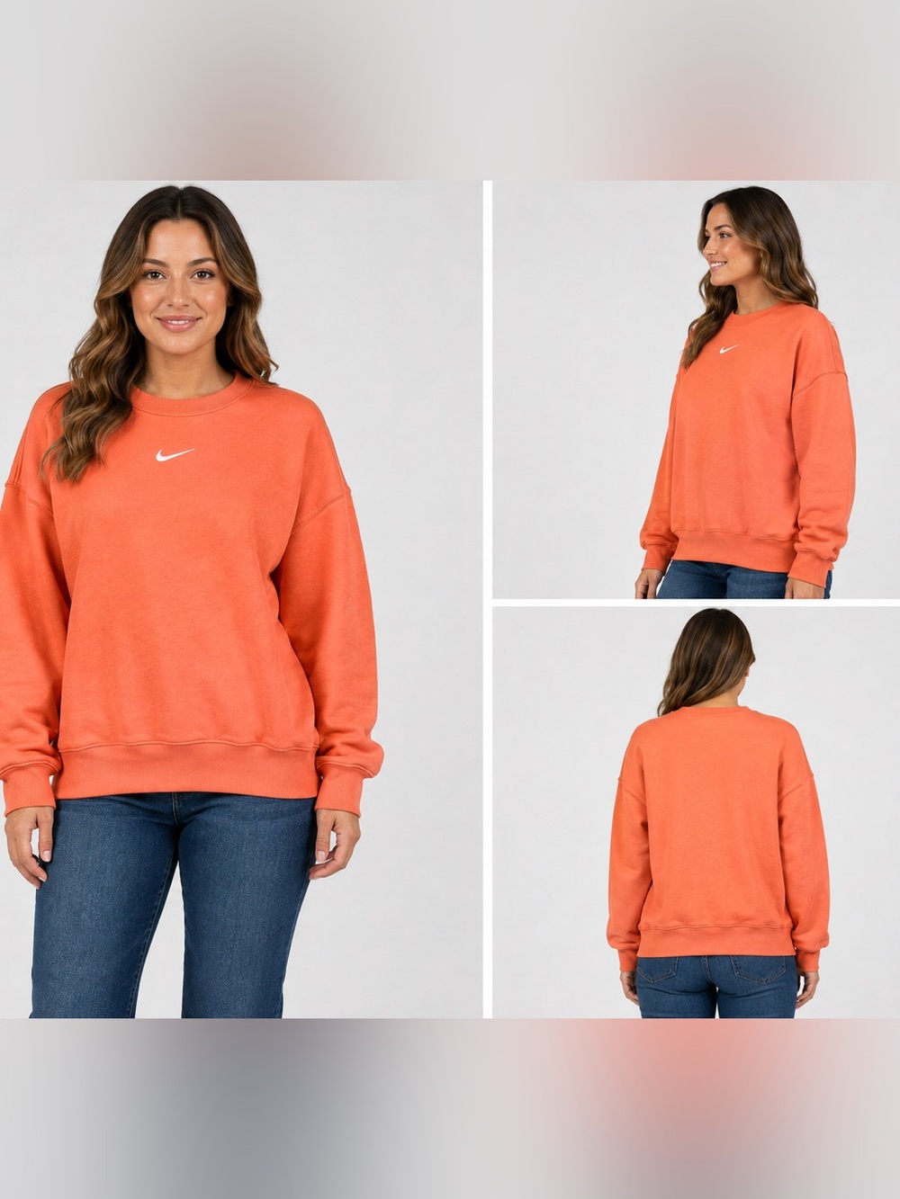 Nike Orange Embroidered Swoosh Crewneck Sweatshirt S